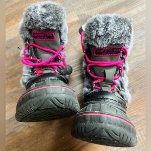 London Fog Gray/Pink Toddler Rubber Snow Boots Faux Fur Lined Size 6